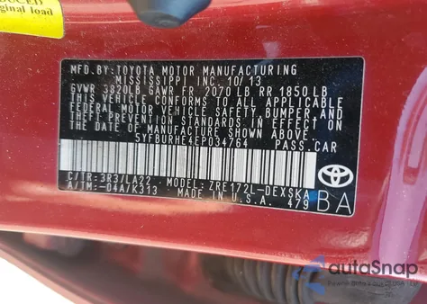 2014 Toyota Corolla L z USA, uszkodzony, nr VIN 5YFBURHE4EP034764